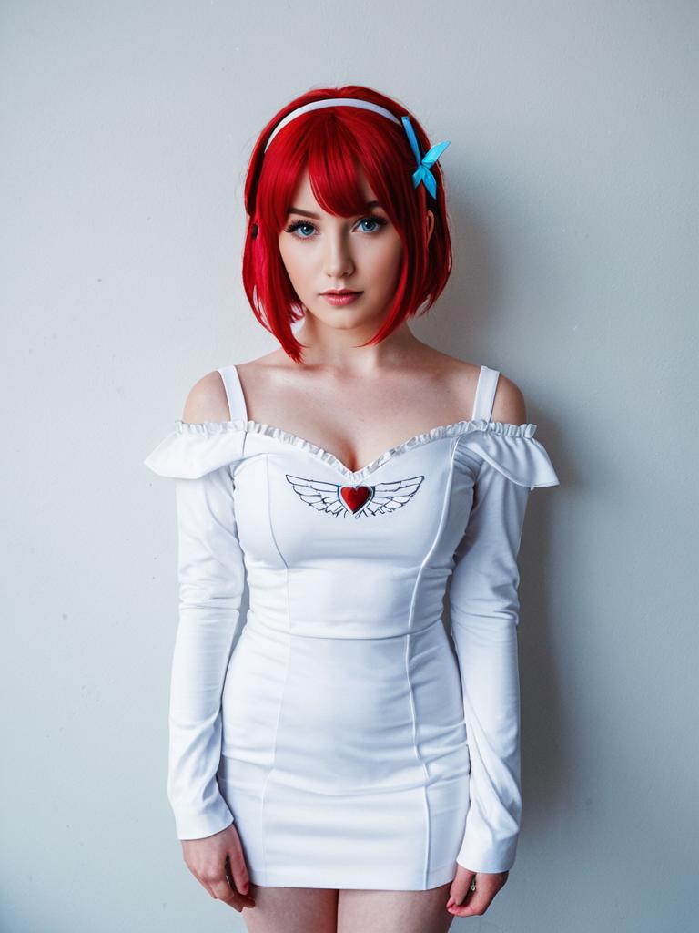 Angel Katrina First Costume White Dress Cosplay with Red Hair