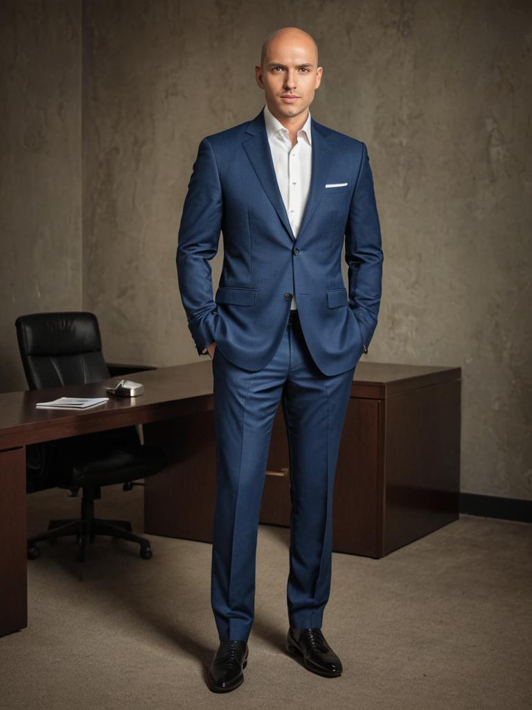 Confident Man in Blue Suit in Professional Office