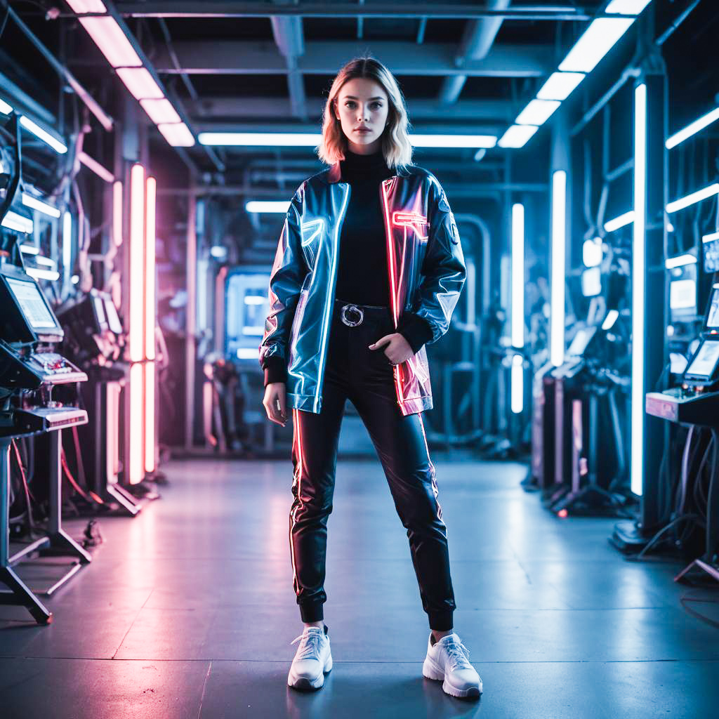 Futuristic Stylish Woman in Neon Lights