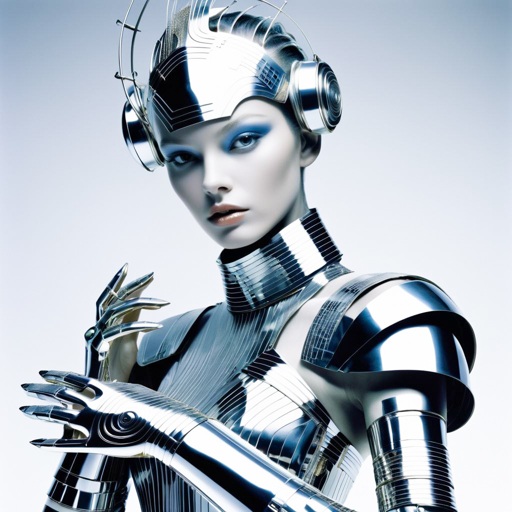 Futuristic Female Model in Metallic Armor