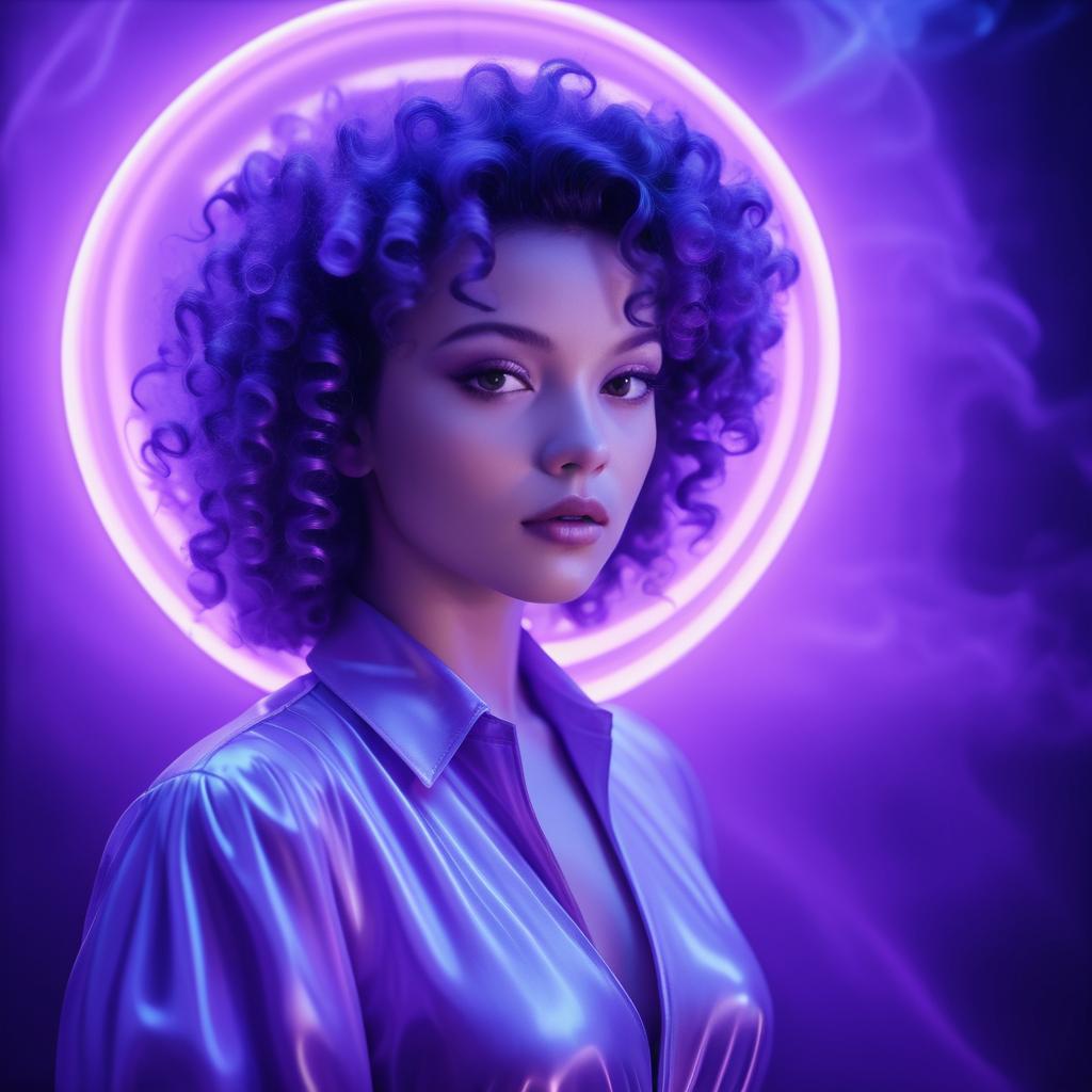 Woman with Curly Hair in Purple Halo