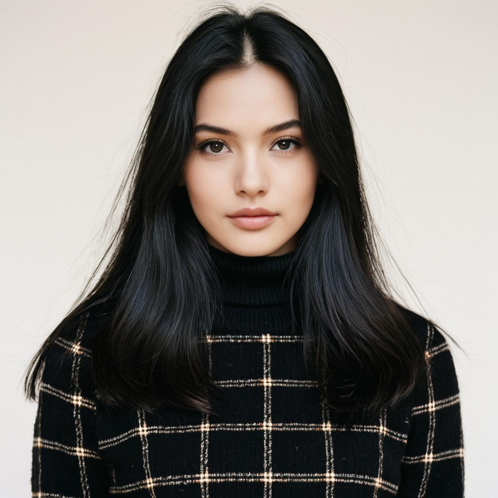 Young Woman in Black Turtleneck Portrait