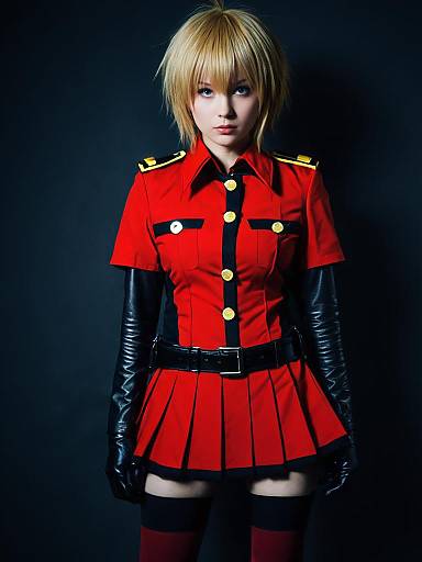 Realistic Seras Victoria Cosplay Woman in Red Military Costume