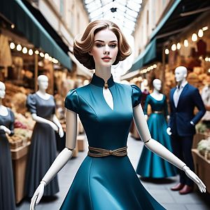Elegant Teal Dress Mannequin in Marketplace