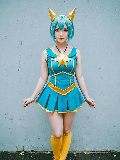 Hagoromo Lala Star Guardian Cosplay Woman in Blue and Yellow Outfit