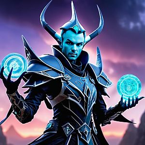 Mystical Man in Fantasy Armor with Glowing Orbs