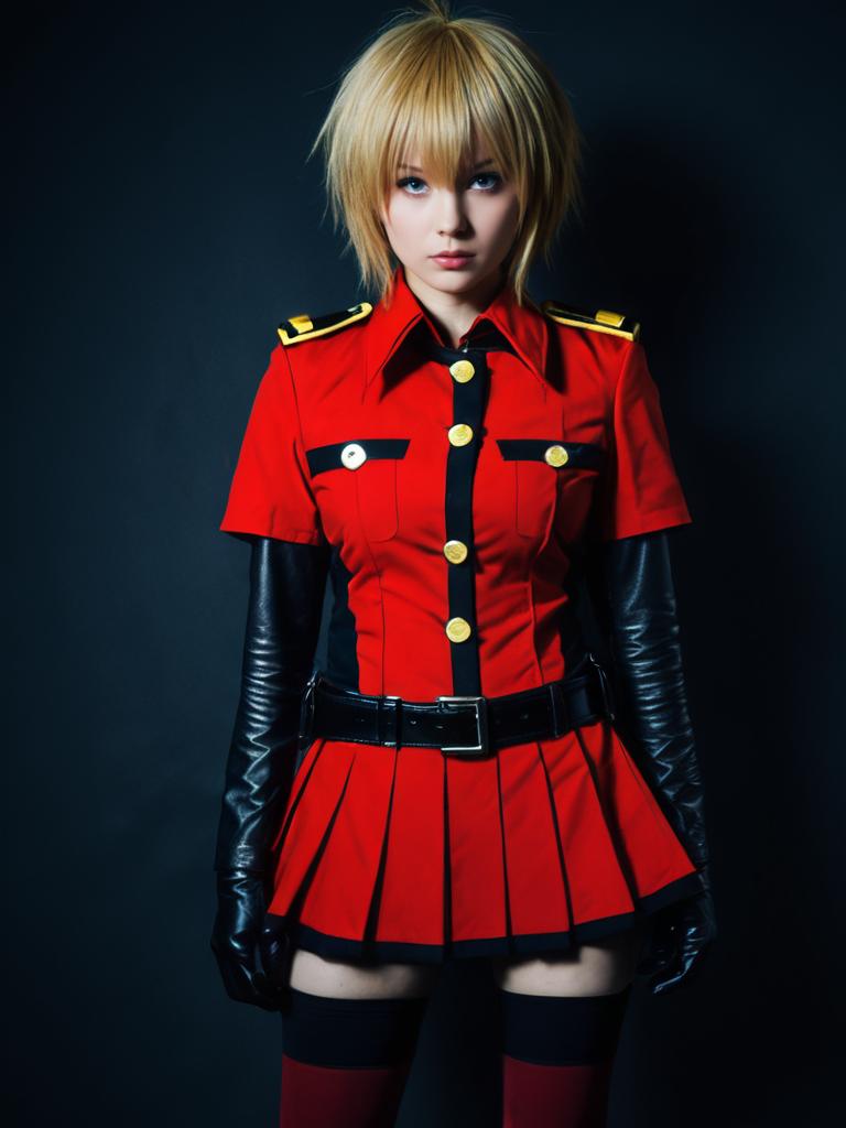 Realistic Seras Victoria Cosplay Woman in Red Military Costume