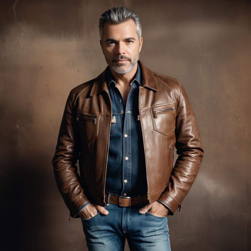 Confident Man in Stylish Leather Jacket