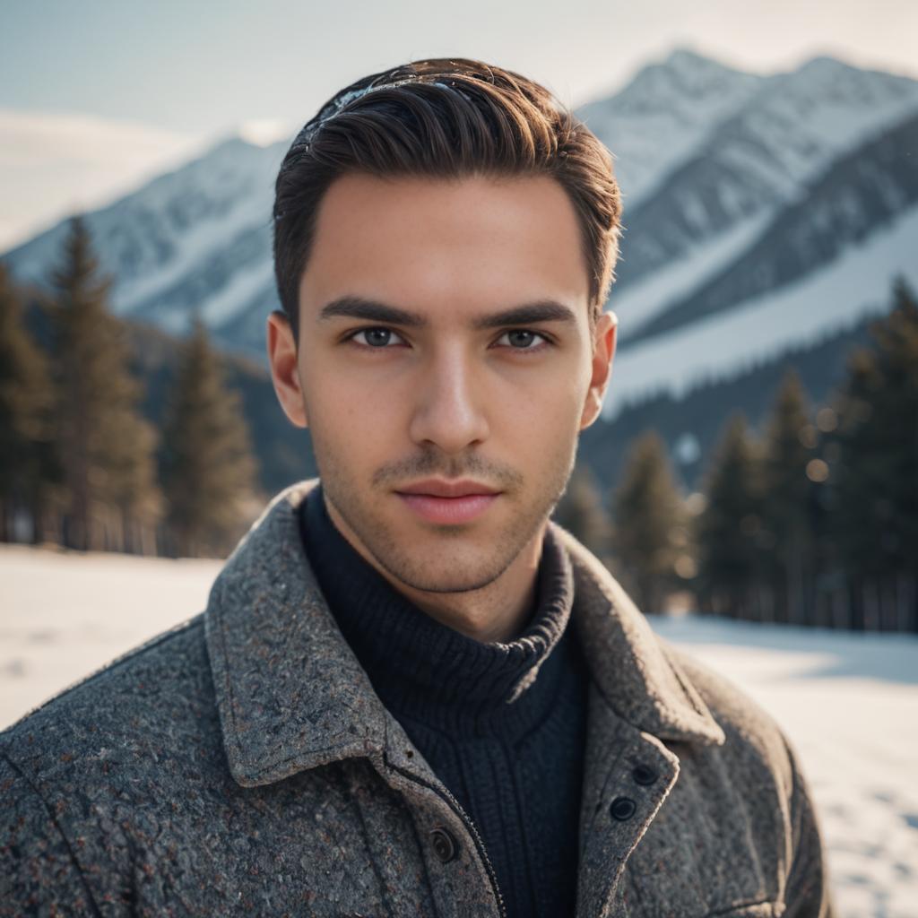 Confident Young Man in Snowy Landscape