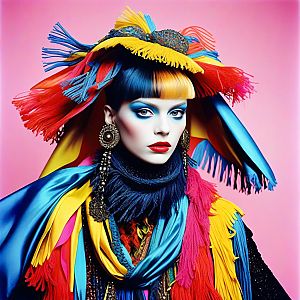 Vibrant Fashion Portrait with Colorful Headdress