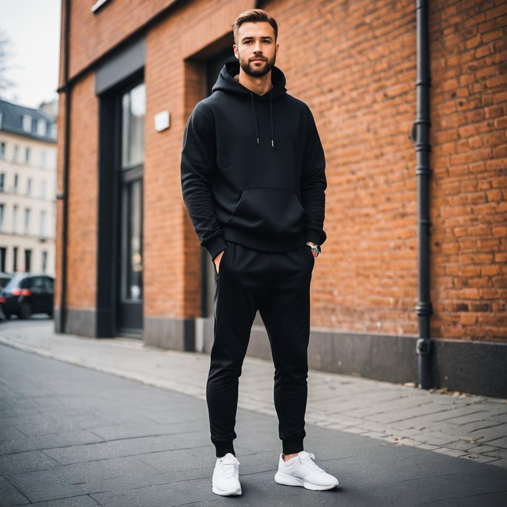 Stylish Man in Black Hoodie and Sweatpants