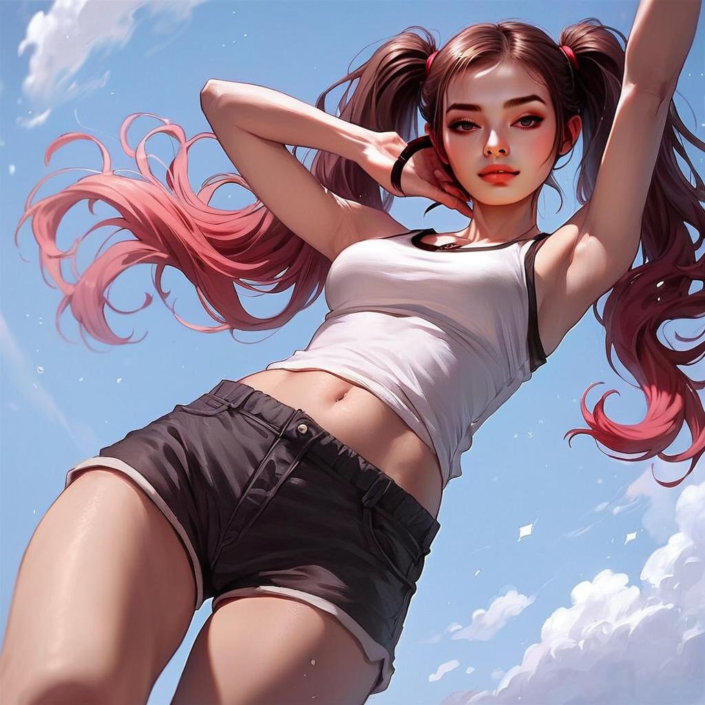 Young Woman with Pink Twin-Tail Hair