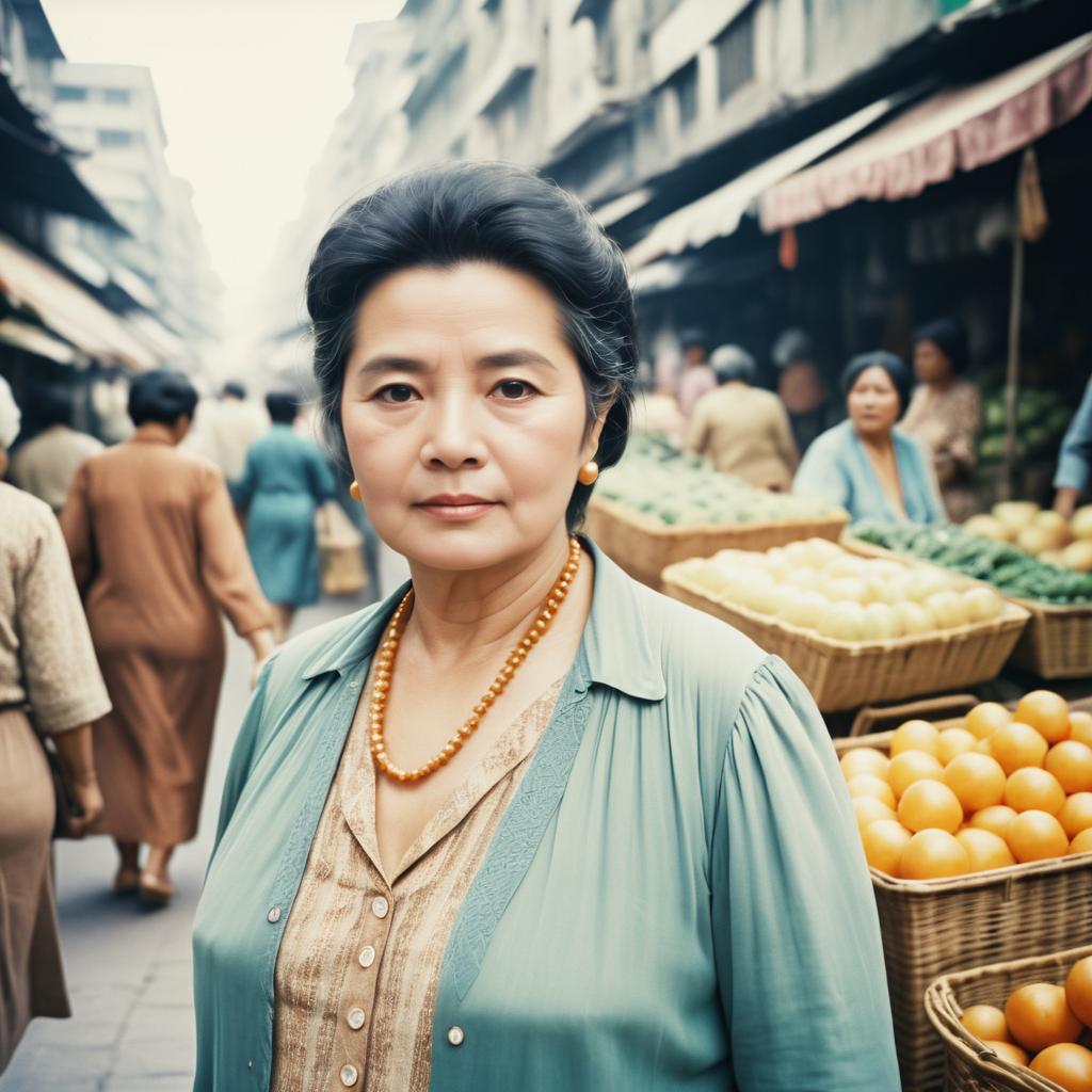 Confident Woman in Vibrant Market Scene