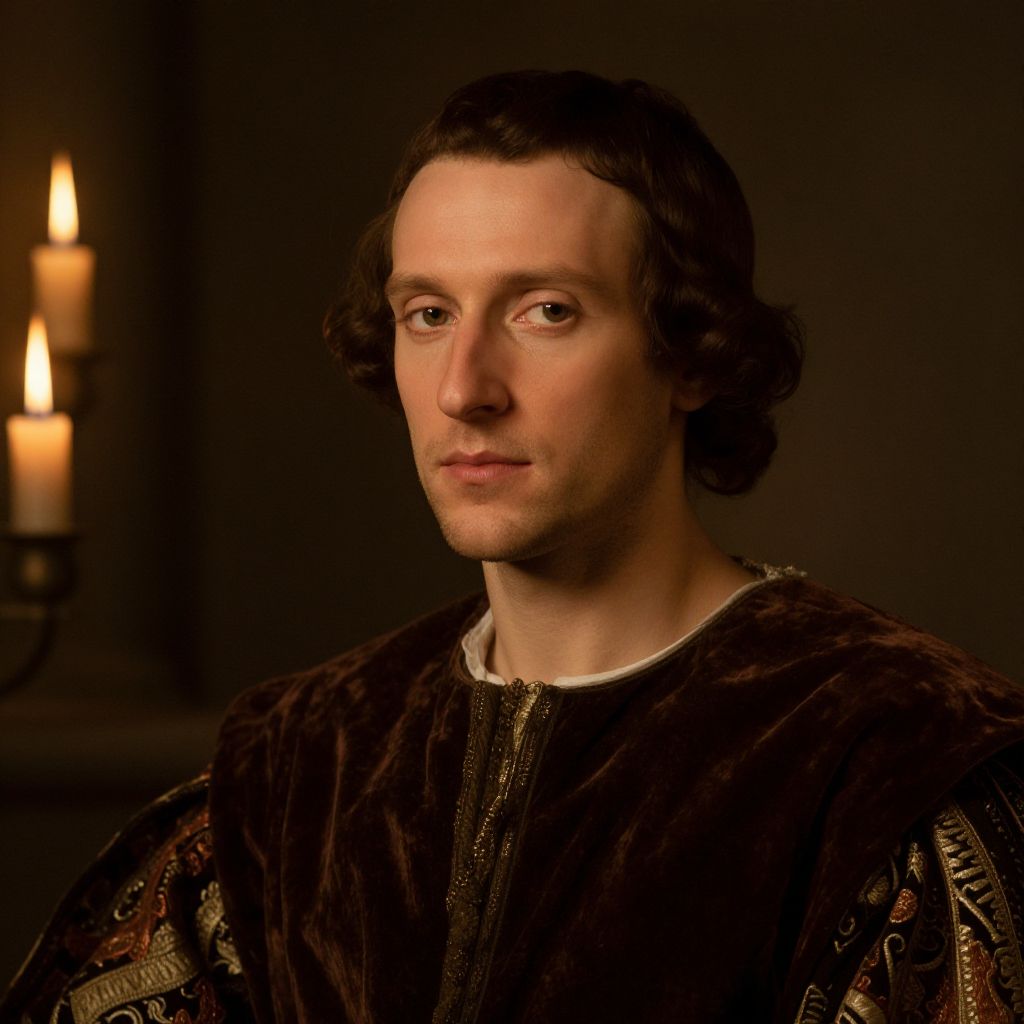 Renaissance-Style Portrait of Man in Historical Attire with Candlelight