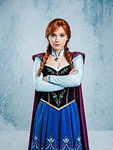 Confident Woman in Medieval Costume with Icy Background