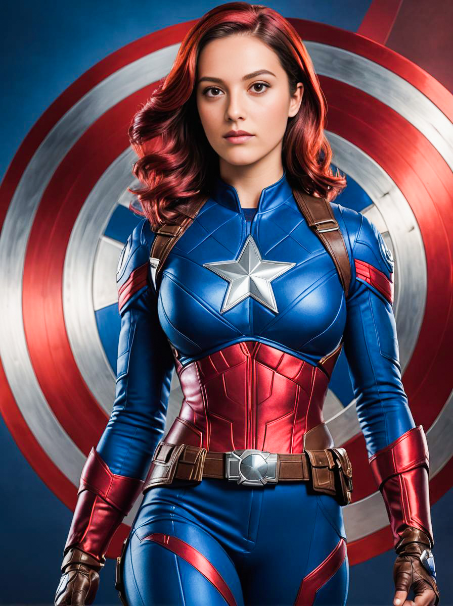 Young Woman in Captain America Costume