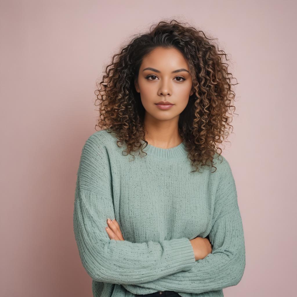 Confident Young Woman in Light Green Sweater
