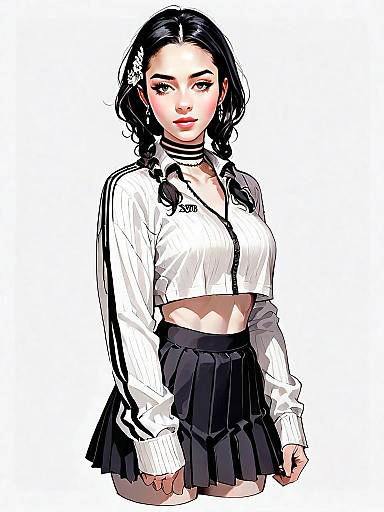 Realistic Comic Style Full Body Portrait of Woman in Sporty Outfit