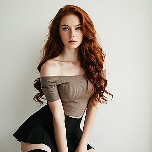 Young Woman with Red Hair in Taupe Top