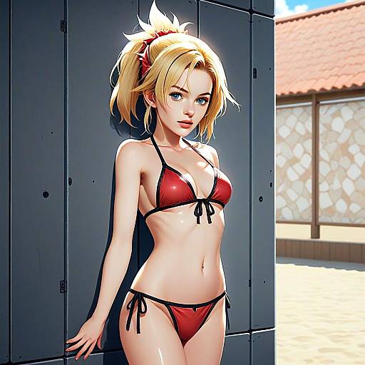 Mordred Fate Series in Red Bikini Swimsuit First Ascension Digital Art