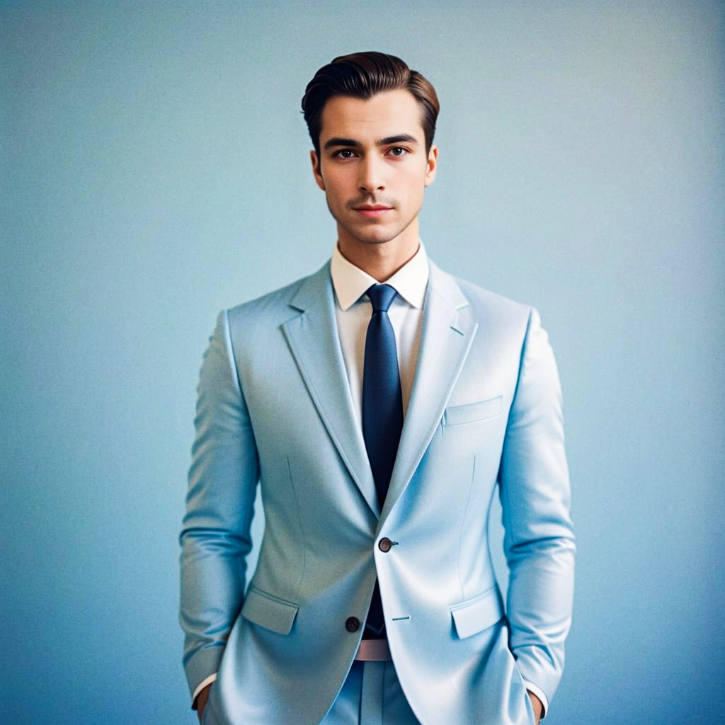 Confident Man in Light Blue Suit