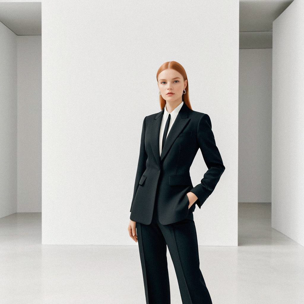 Confident Woman in Modern Black Suit