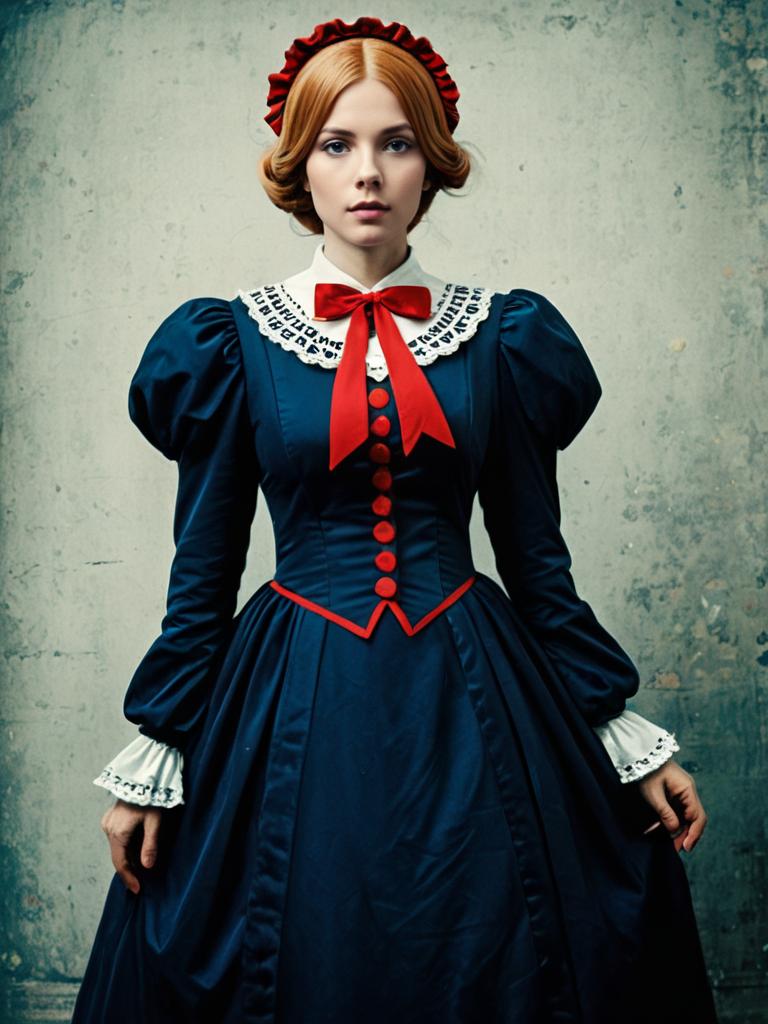 Realistic Photo of Woman in Beatrice Costume Vintage Victorian Style Cosplay