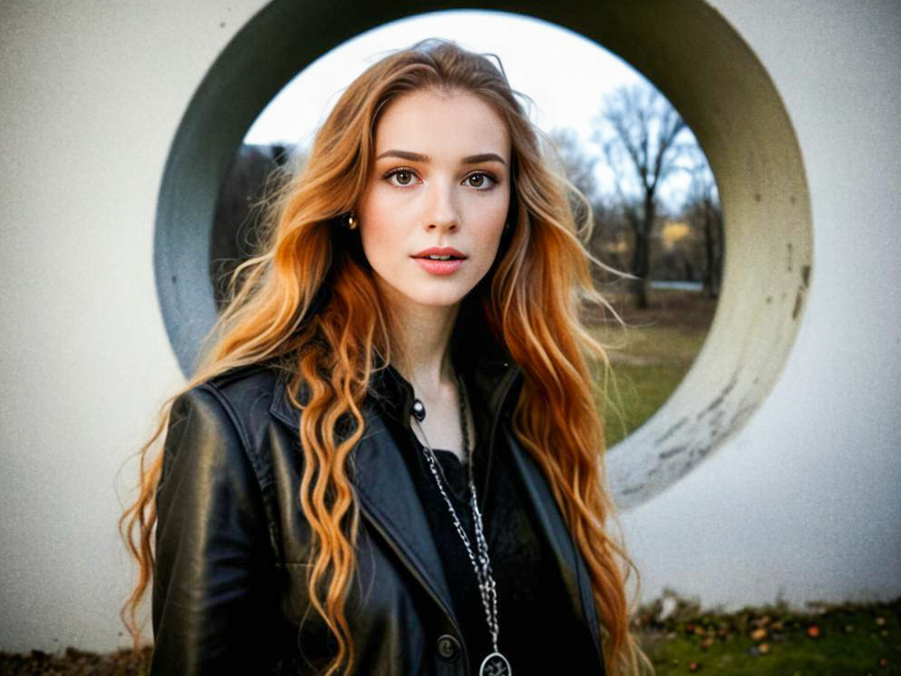 Confident Young Woman in Leather Jacket