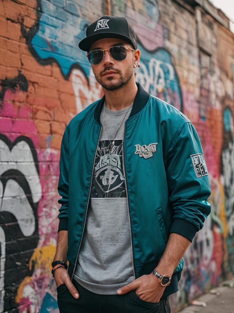 Hip-Hop Style Man Against Graffiti Wall