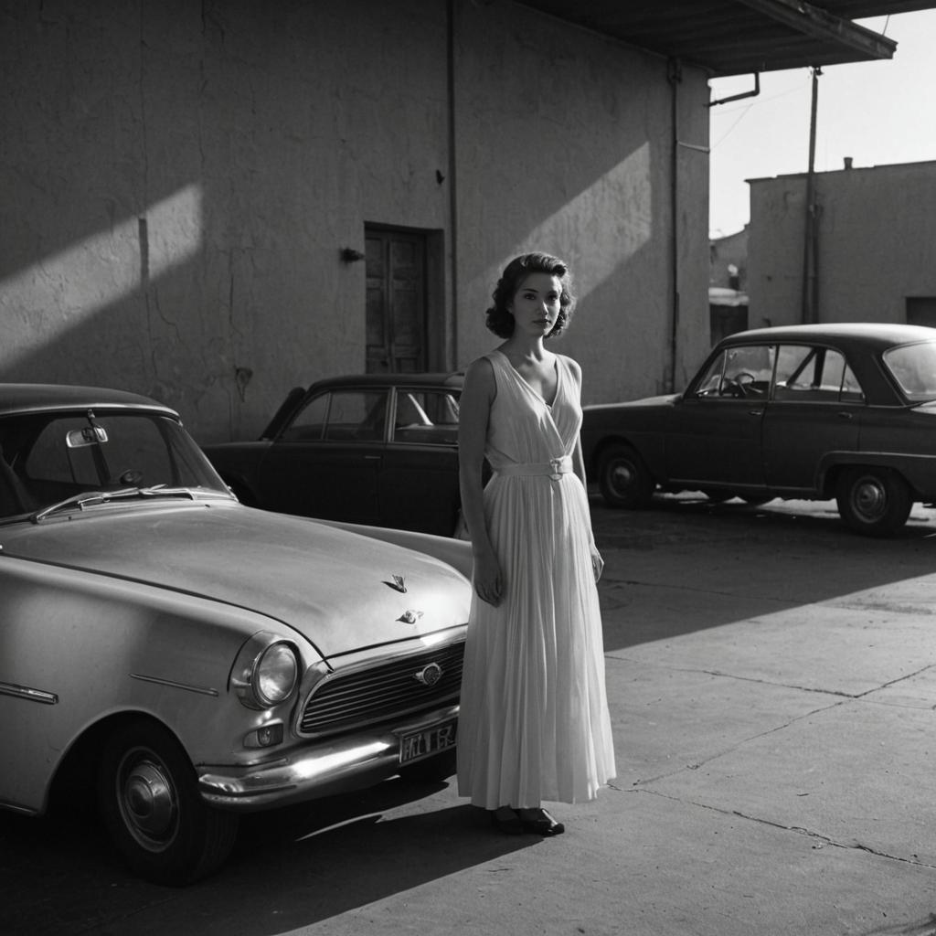 Vintage Woman Next to Classic Car