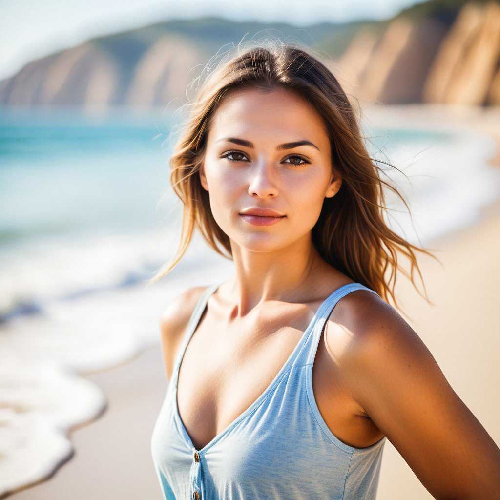 Young Woman on Serene Beach Young Woman on Serene Beach