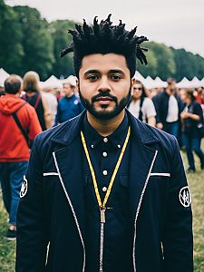 Man in Weeknd Costume at Festival Cosplay Portrait with Natural Daylight