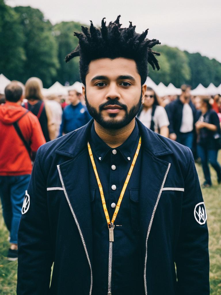 Man in Weeknd Costume at Festival Cosplay Portrait with Natural Daylight