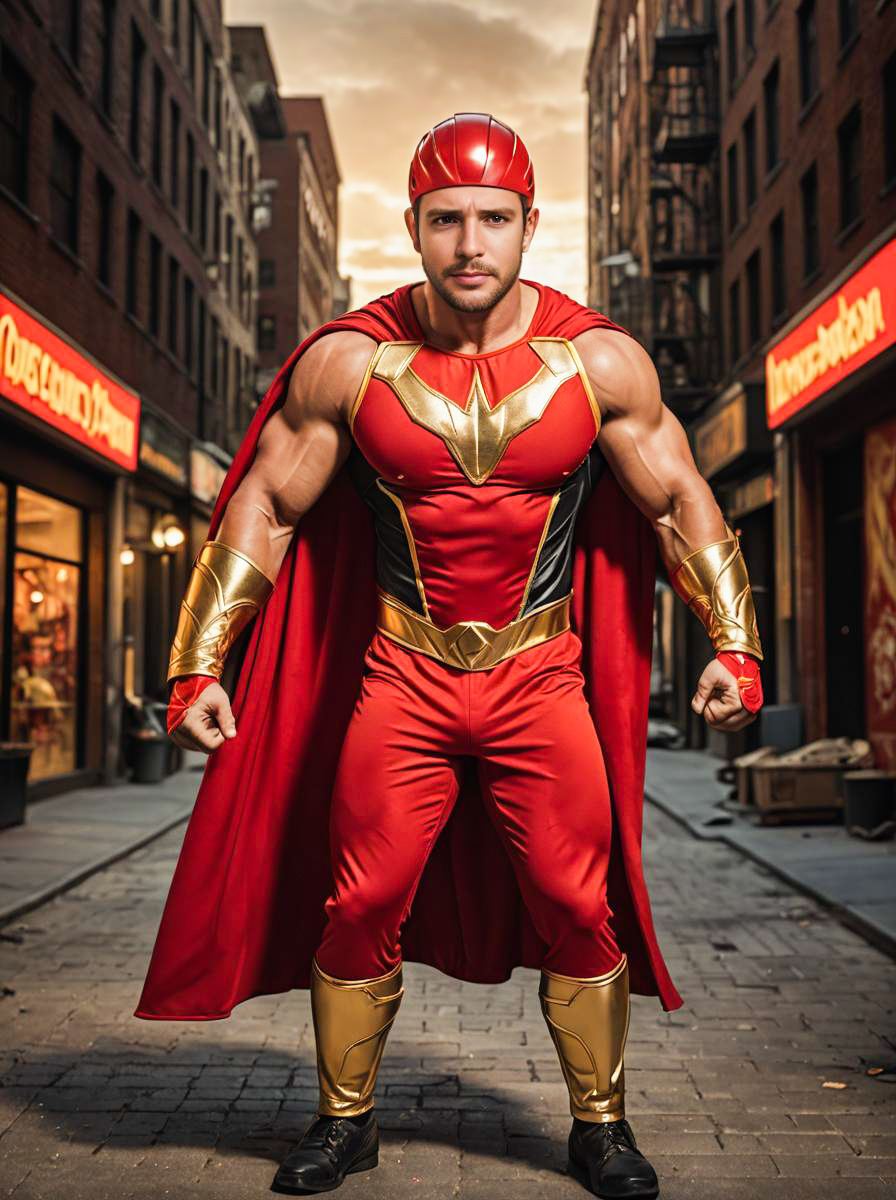 Man in Vibrant Crusher Hogan Costume in Urban Setting