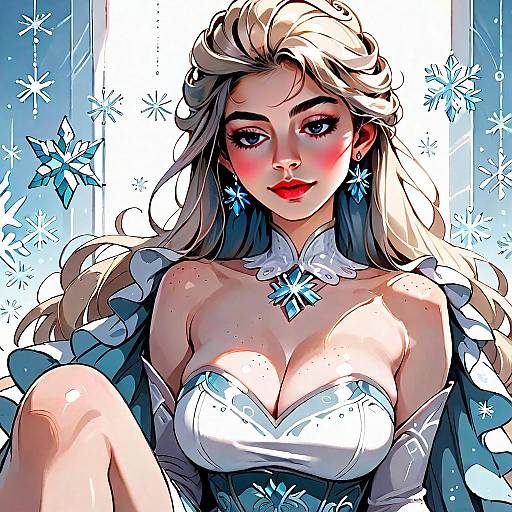 Stylized Winter-Themed Woman with Snowflake Jewelry Digital Illustration