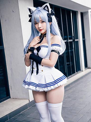 Hammann Azur Lane Cosplay Woman in Sailor Outfit with Cat Ears