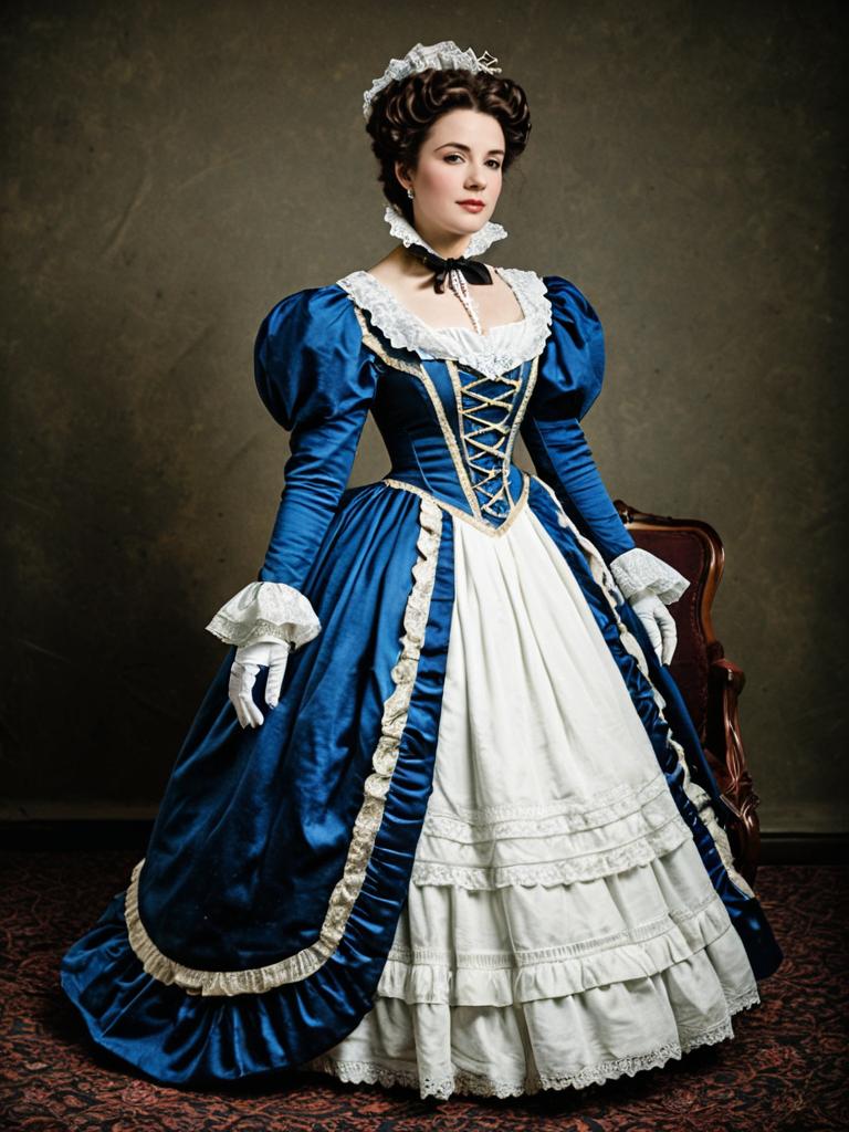 Woman in Miss Elizabeth Victorian Costume Full Body Cosplay Photo