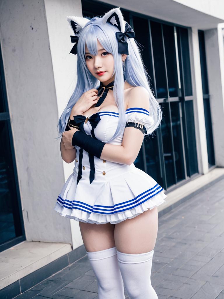 Hammann Azur Lane Cosplay Woman in Sailor Outfit with Cat Ears