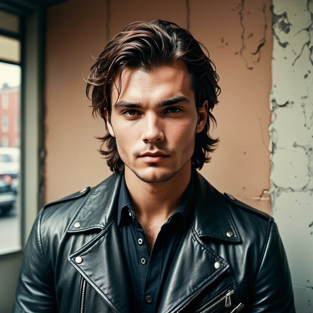 Young Man in Leather Jacket Portrait