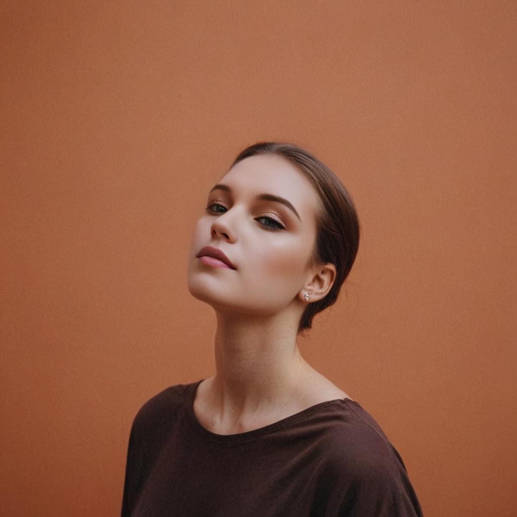 Poised Woman in Brown Top with Terracotta Backdrop