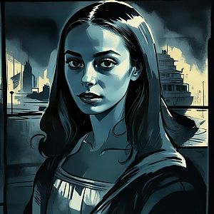 Contemplative Woman in Urban Blue Tones