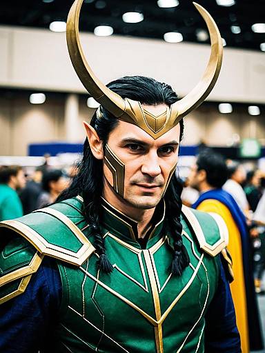 Man in Loki Ragnarok Cosplay Candid Portrait at Comic Convention