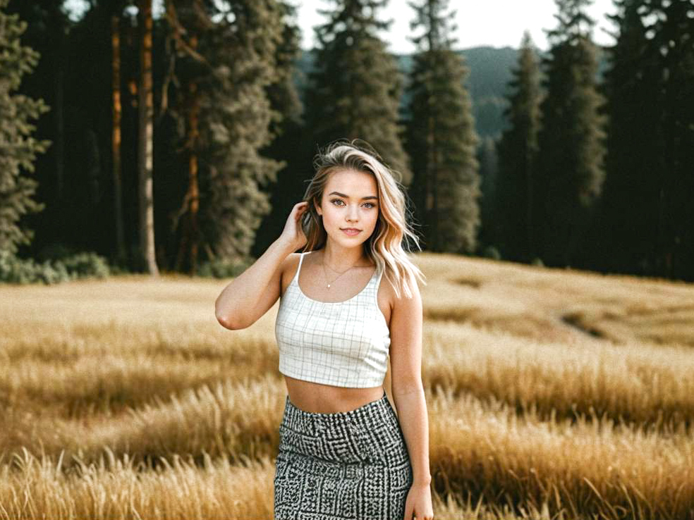 Young Woman in Sunlit Field of Grass