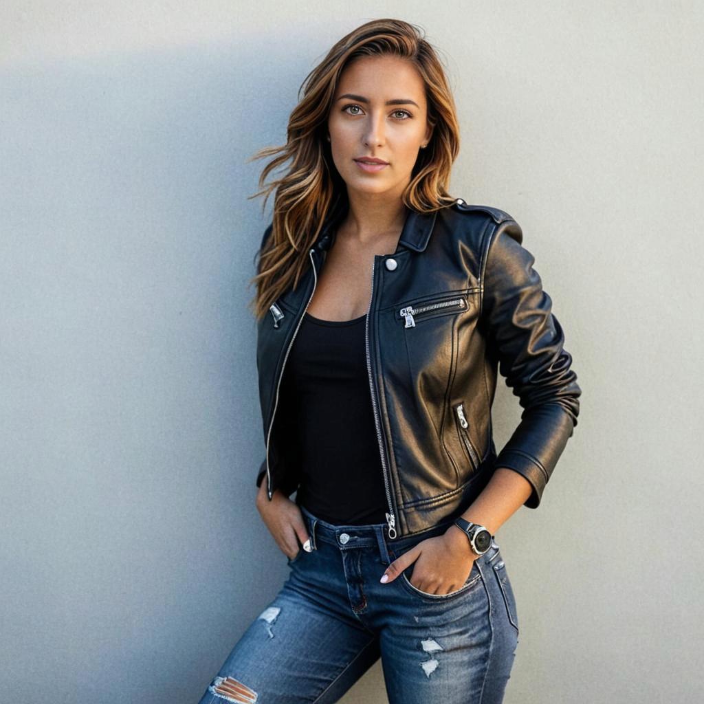 Confident Woman in Leather Jacket