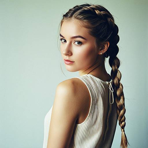 Elegant Young Woman with Braided Hair in Soft Light