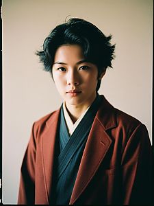Portrait of Young Asian Man in Rust Blazer and Formal Attire