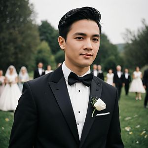 Groom in Tuxedo at Elegant Outdoor Wedding