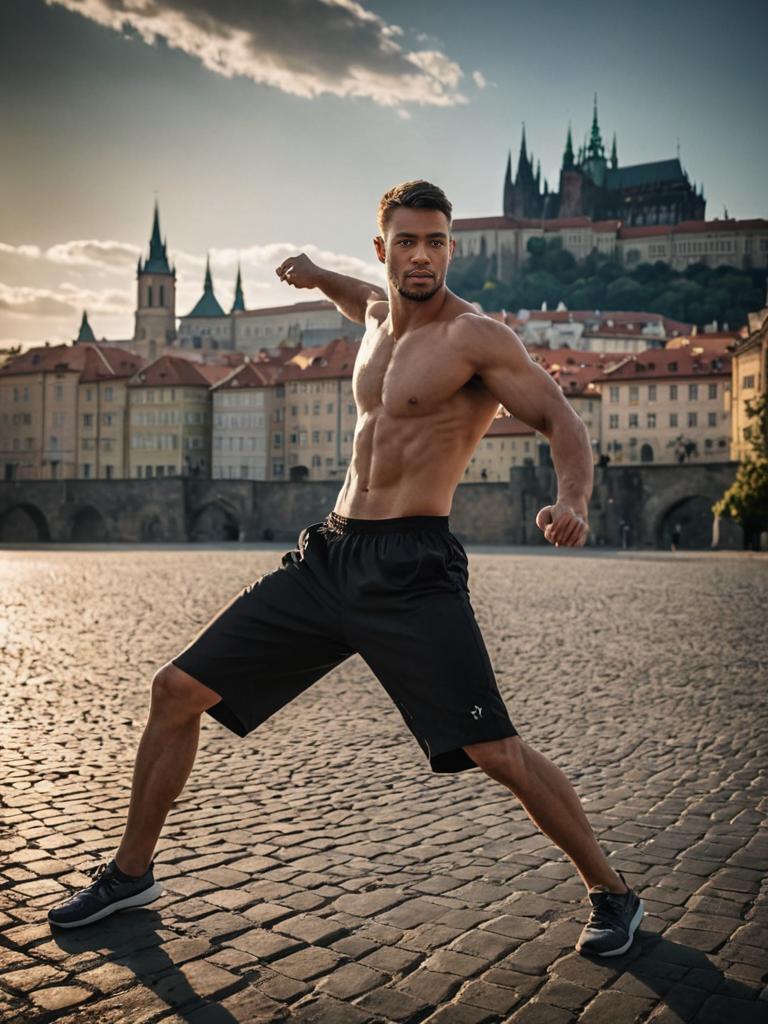 Confident Boxer in Prague at Sunset