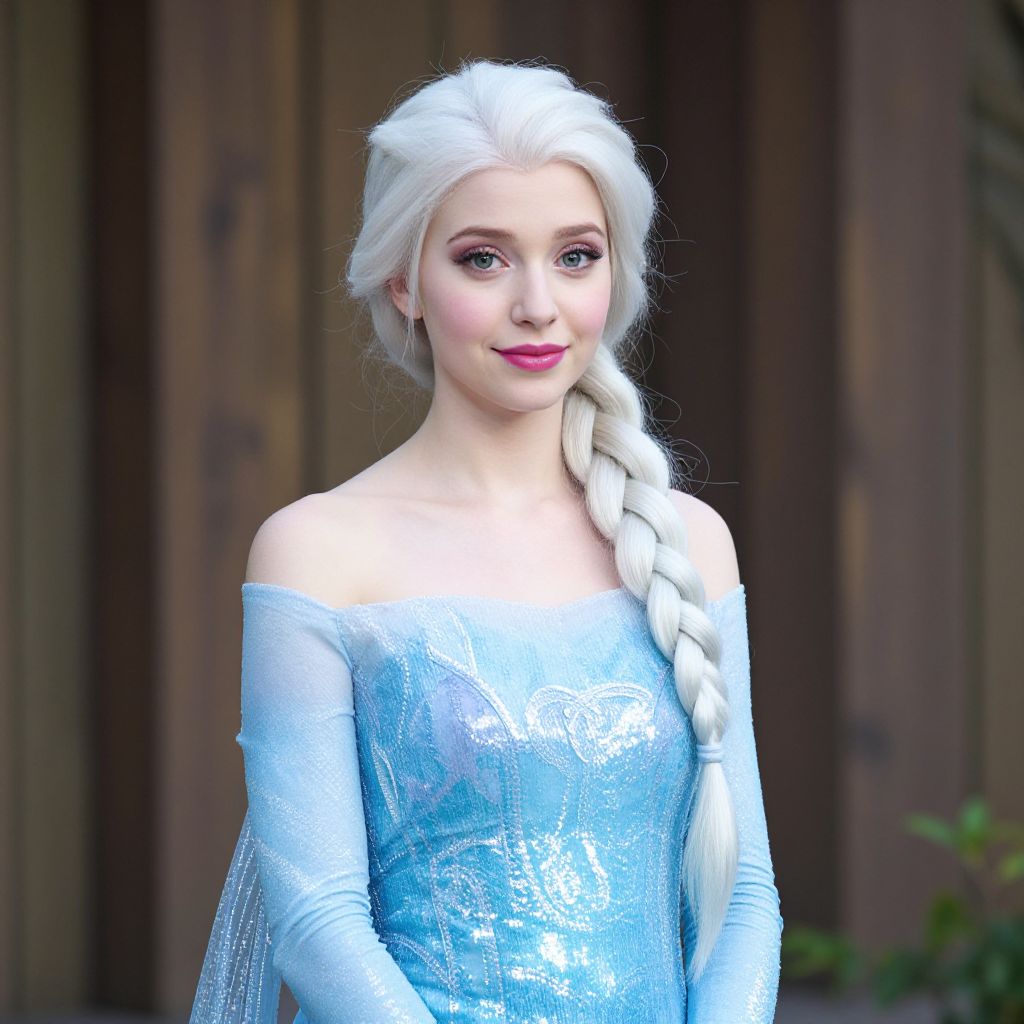 Elsa Costume Woman in Blue Shimmering Dress with Braid