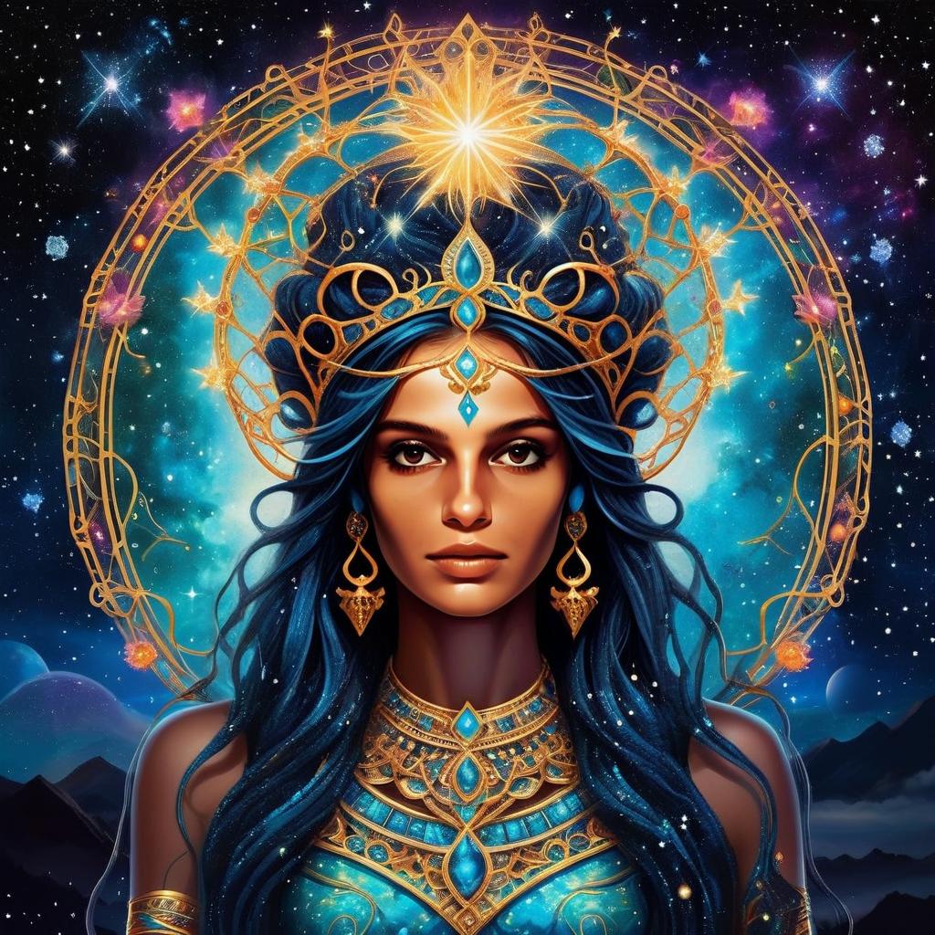 Regal Woman in Cosmic Elegance